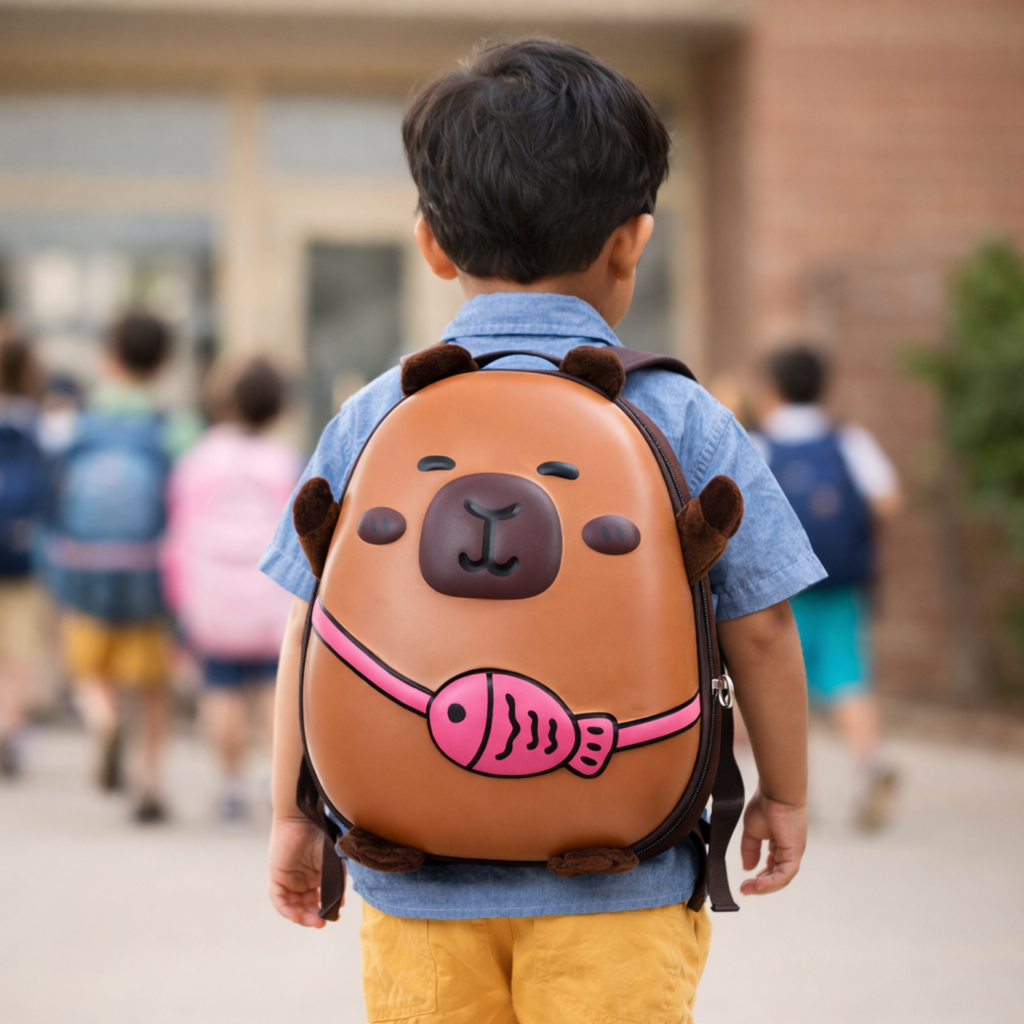 Capybara Kids Backpack 3D Hard Shell & Pink Fish Design
