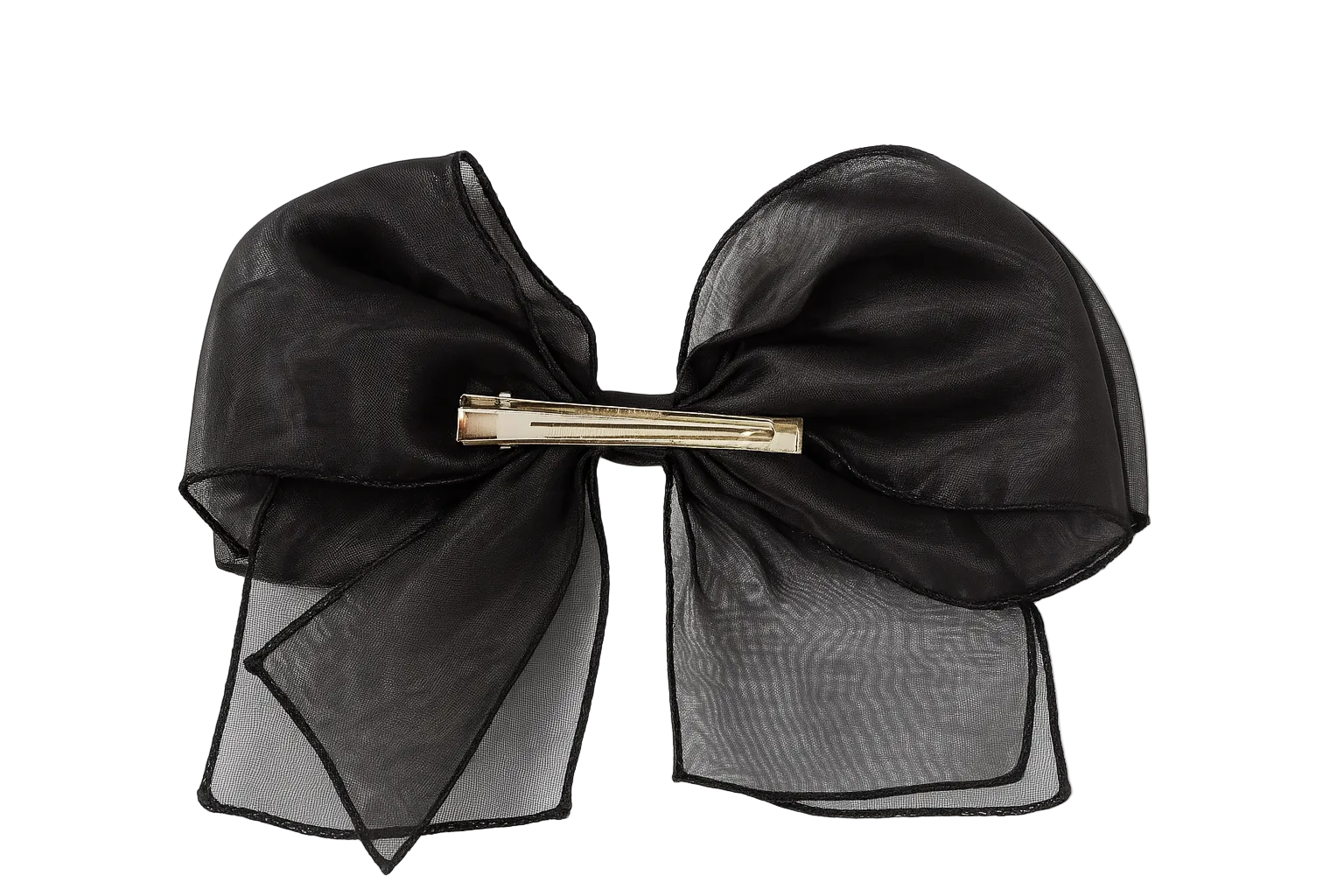 Black bow hair clip on a white background