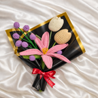 Handmade Crochet Flower Bouquet with Pink Lily & Tulips
