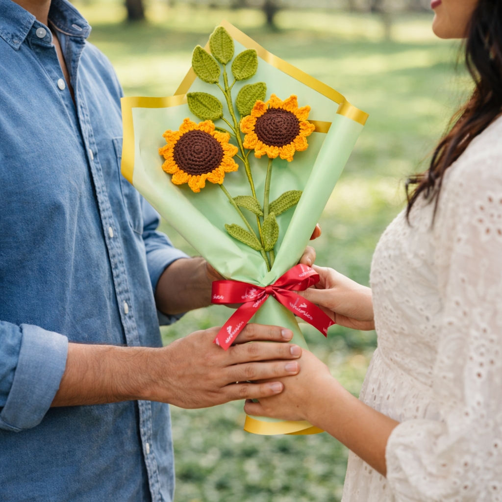 Handmade Crochet Flower Bouquet with Sunflowers