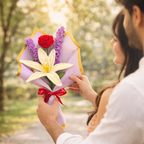 Handmade Crochet Flower Bouquet with Red Rose, White Lily & Lavender
