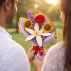 Handmade Crochet Flower Bouquet with Sunflowers, Rose, Lily & Lavender
