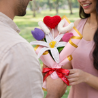 Handmade Crochet Flower Bouquet with Lily, Tulips and "I Love You"
