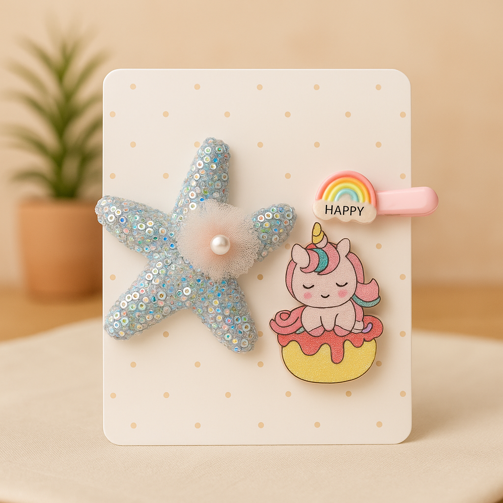 Baby Girl Hair Clips Set | Cute Star & Unicorn Design