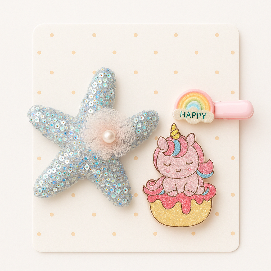Whumies Baby Girl Hair Clips Set | Cute Star & Unicorn Design