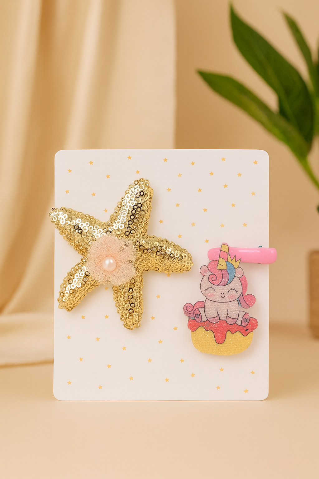 Baby Girl Hair Clips Set | Cute Star & Unicorn Design