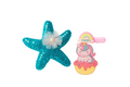 Starfish-shaped hair clip with sequins and a unicorn-themed hair clip on a white background