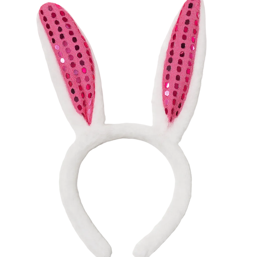 White headband with pink bunny ears on a white background