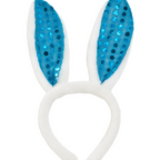 Blue bunny ears with sequins on a white background