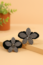 Crystal Flower Hair Ties | Elegant Black Velvet Scrunchies