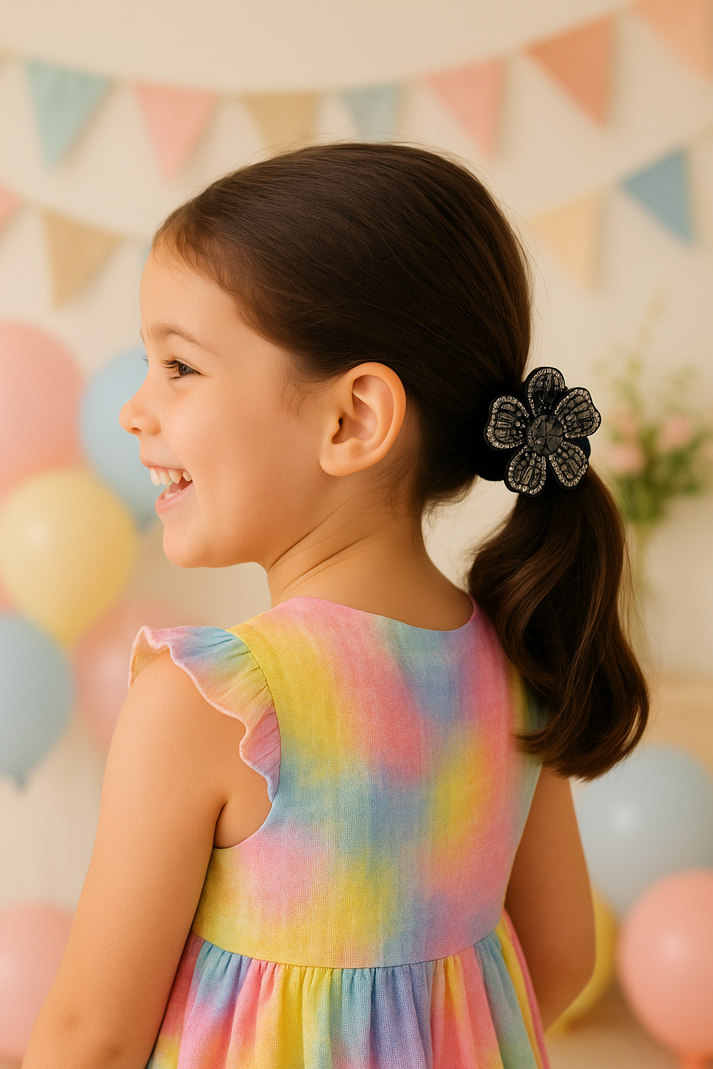 Whumies Crystal Flower Hair Ties | Elegant Black Velvet Scrunchies