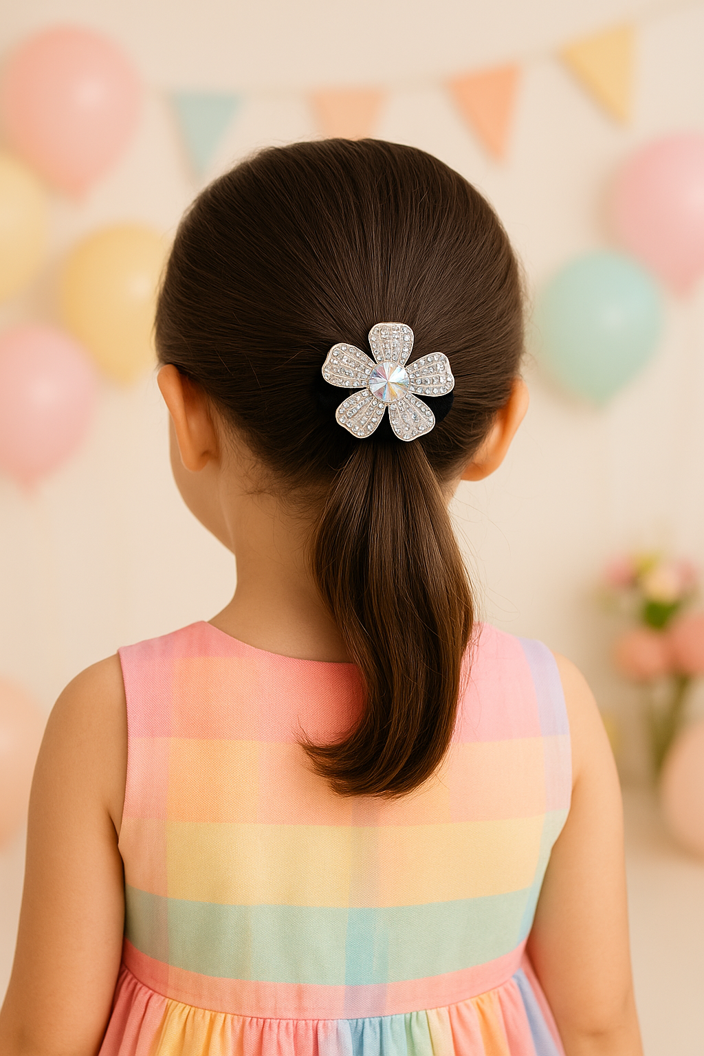 Crystal Flower Hair Ties | Elegant Black Velvet Scrunchies