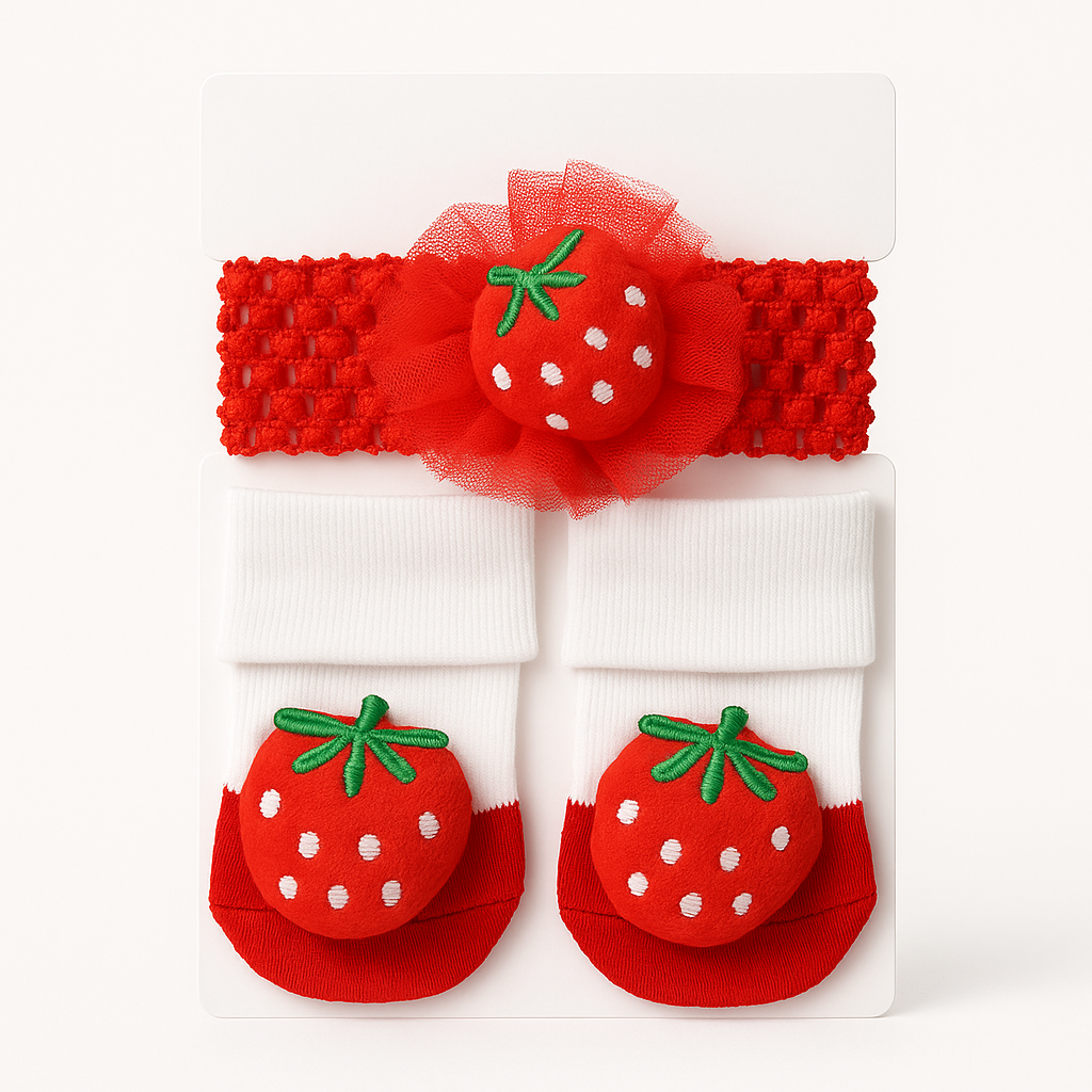 Whumies Strawberry Baby Socks & Matching Hair Belt Set