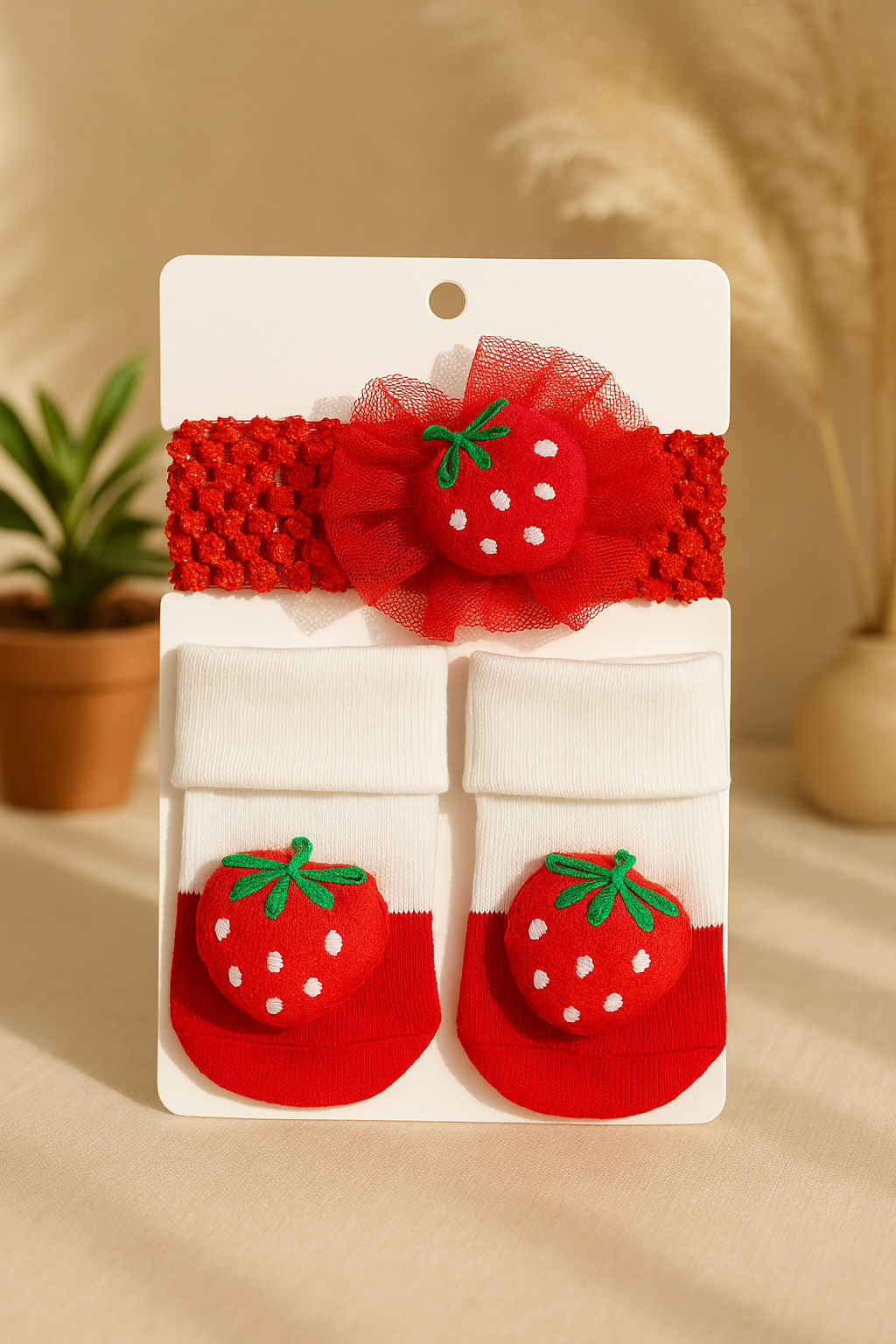 Whumies Strawberry Baby Socks & Matching Hair Belt Set