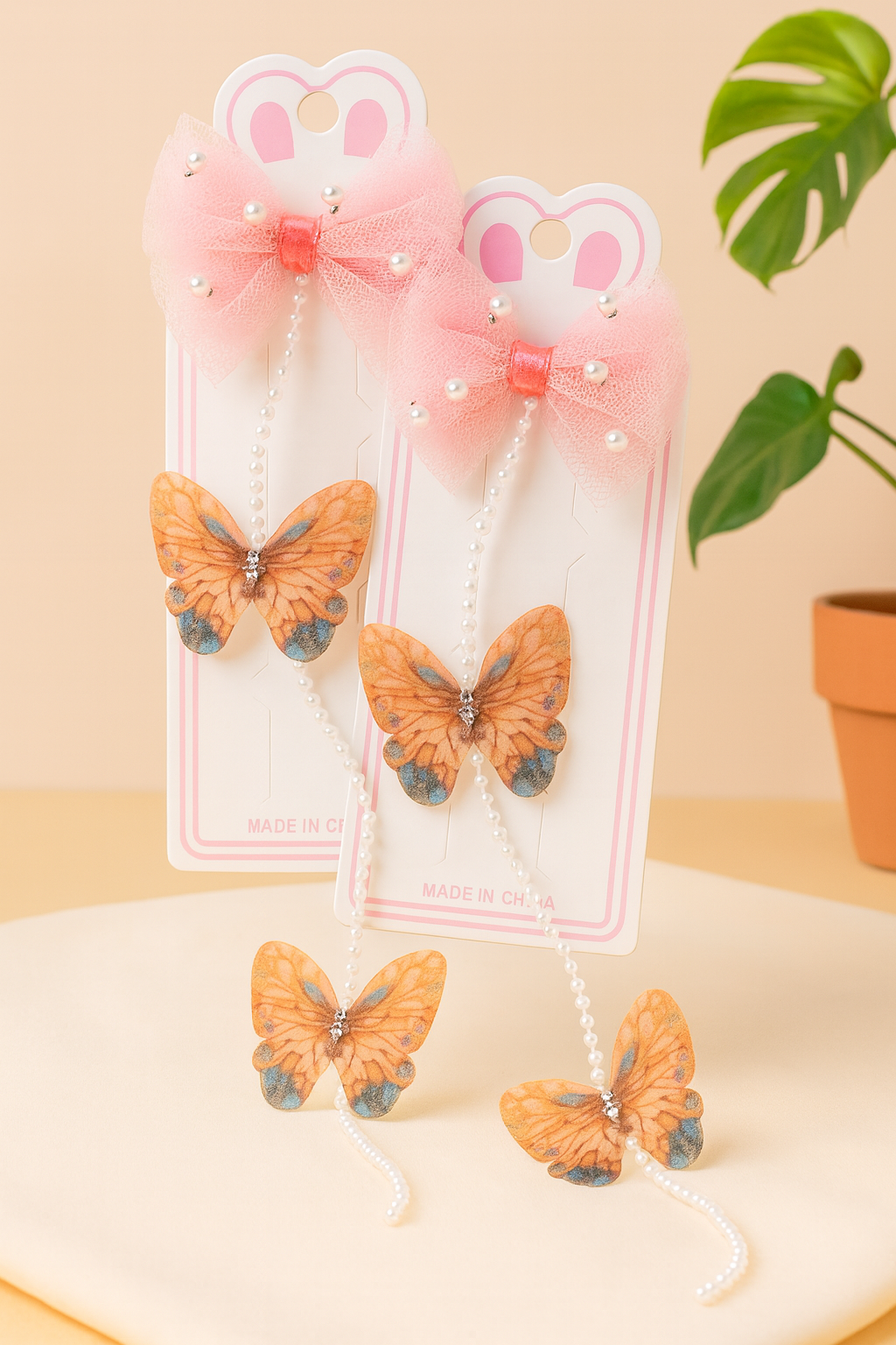 Pearl Butterfly Hair Clips set for Girls