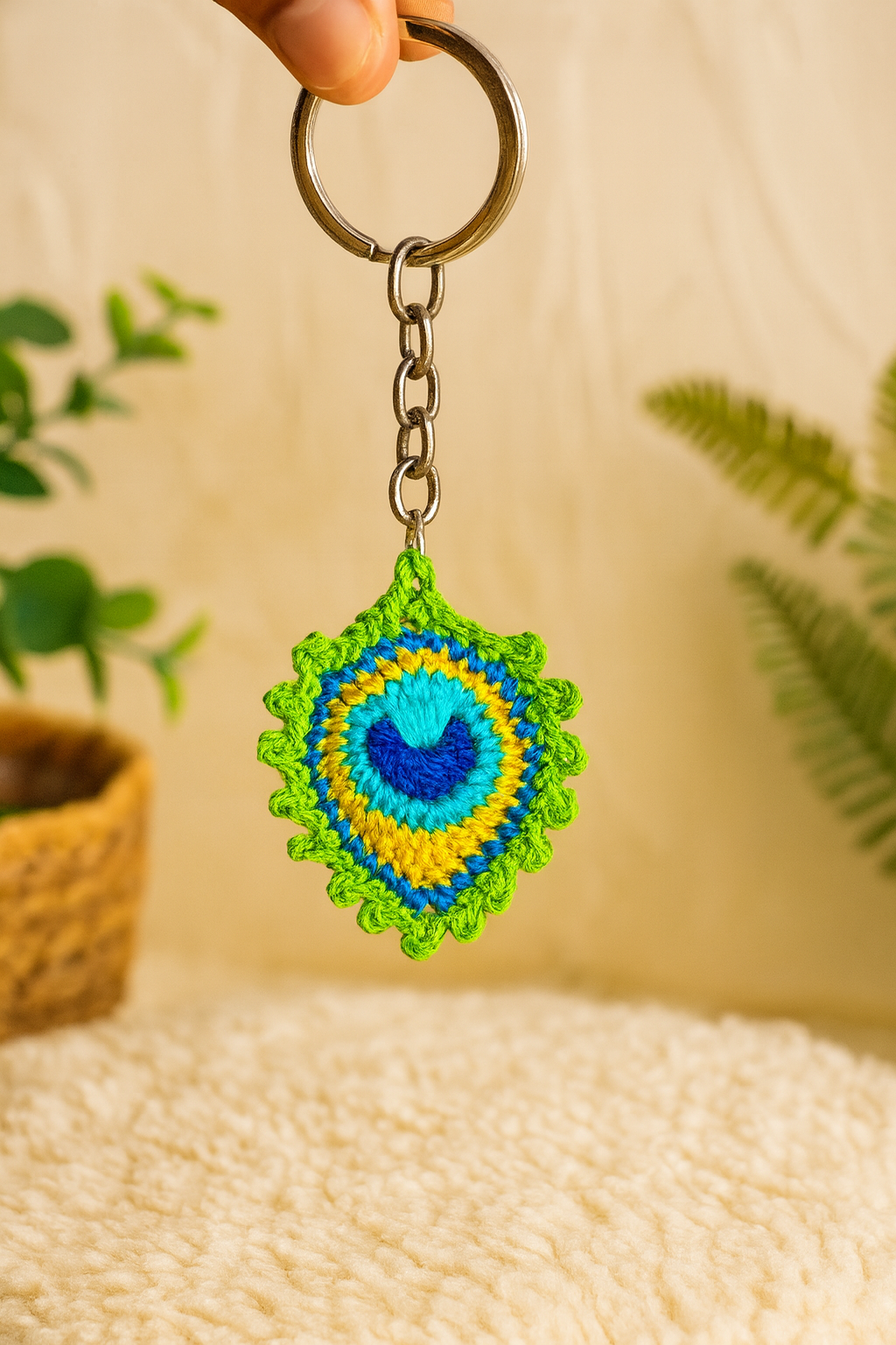 Handmade Crochet Peacock Feather Keychain