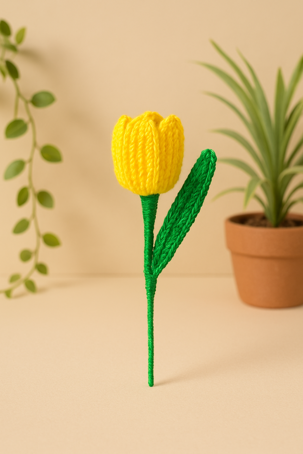 Handmade Crochet Yellow Tulip Flower