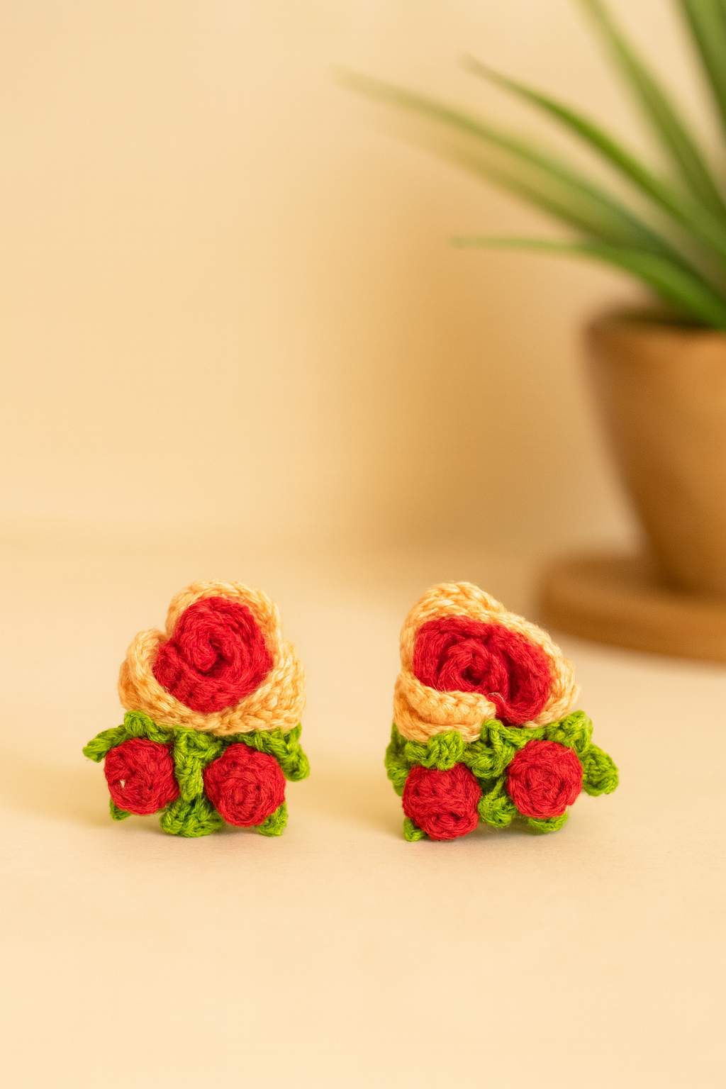 Handmade Crochet Rose Earrings
