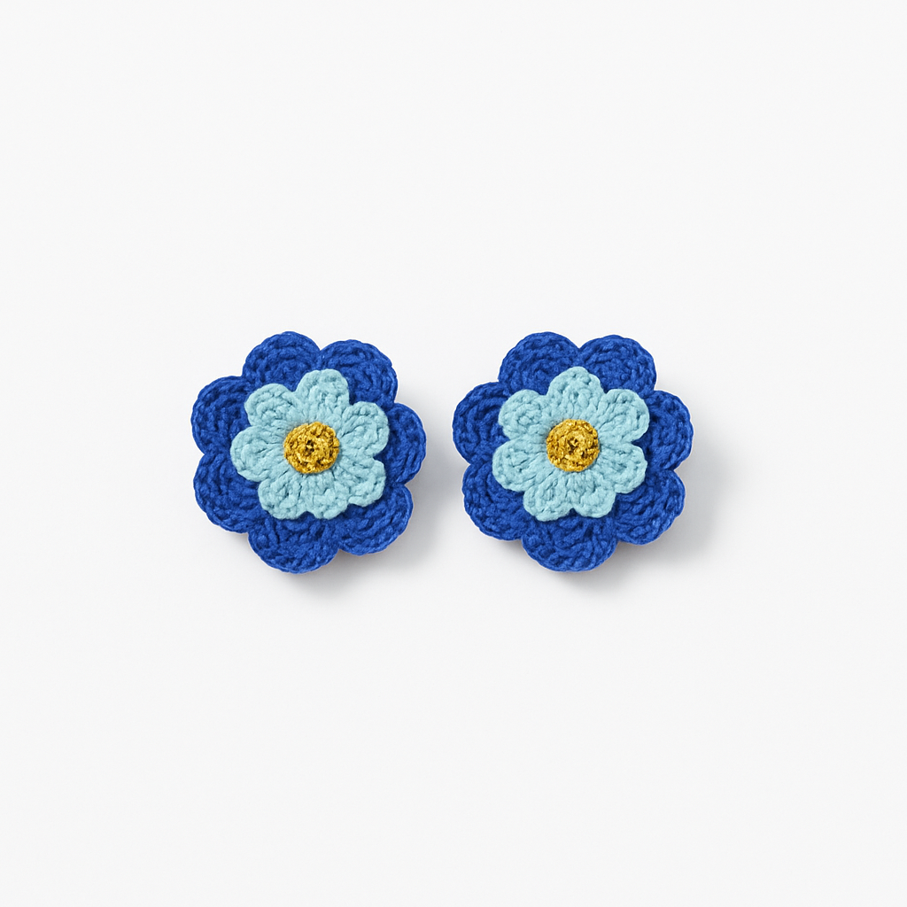 Handmade Crochet Blue Flower Earrings