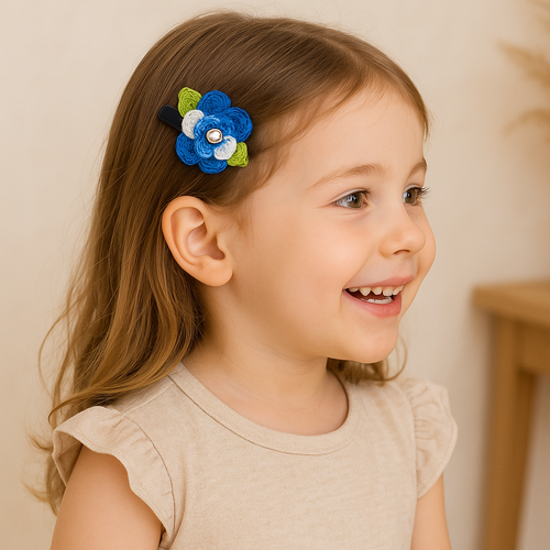 Blue & White Crochet Flower Hairpin – Set of 2