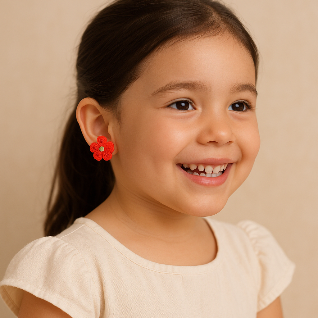 Red Crochet Flower Earrings for Girls