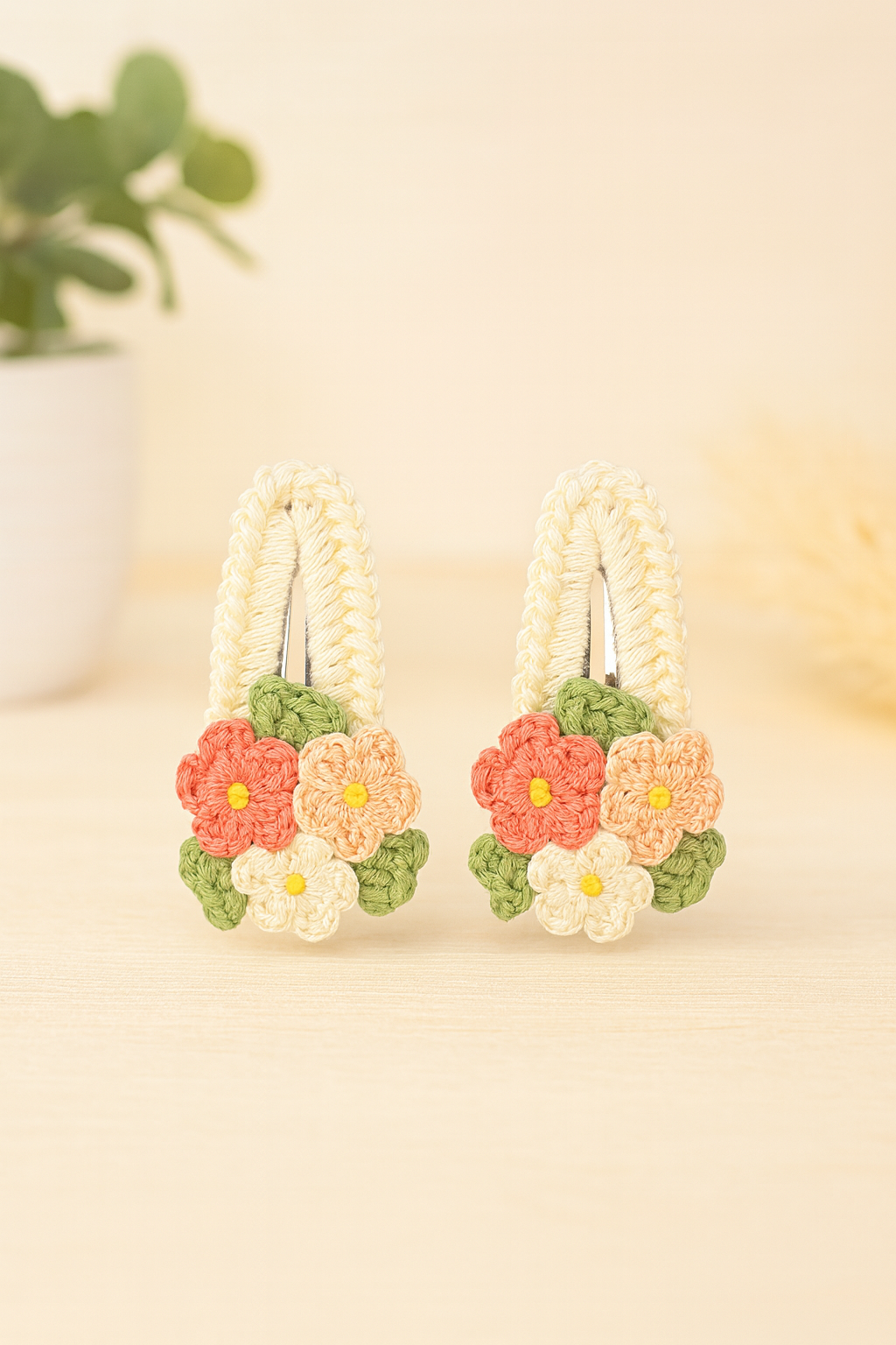 Handmade Crochet Flower Hair Clips – Set of 2
