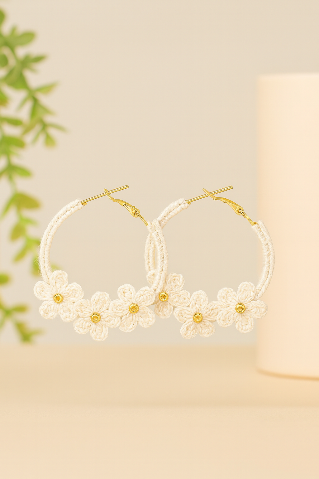 Handmade Crochet Floral Hoop Earrings