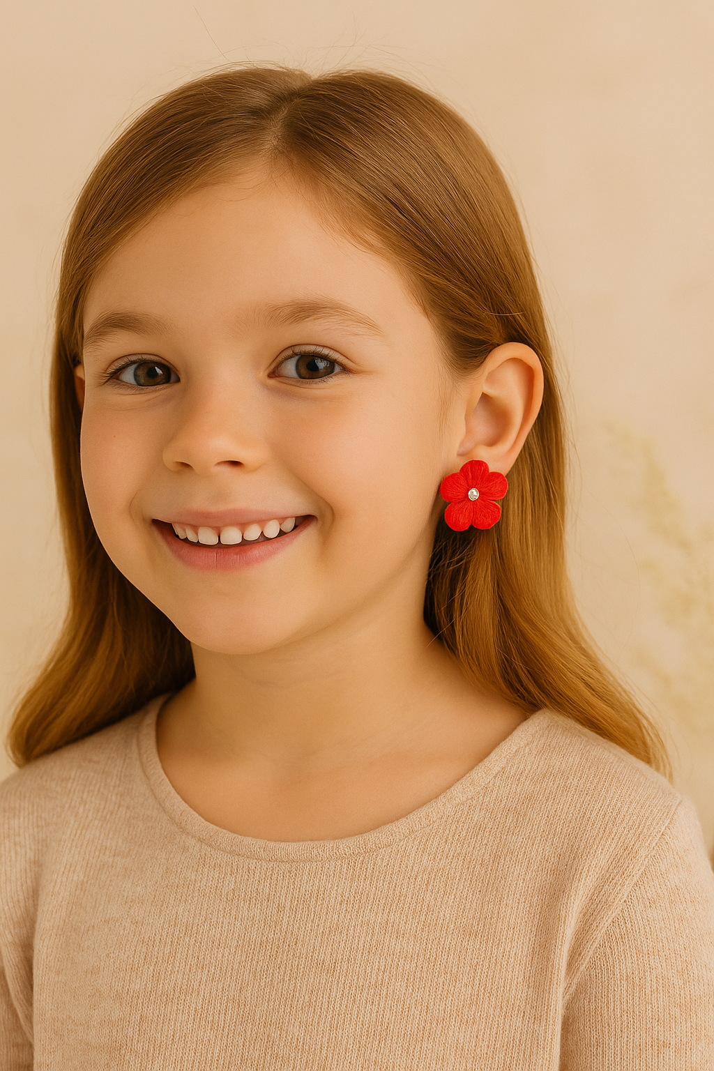 Red Crochet Flower Earrings for Girls