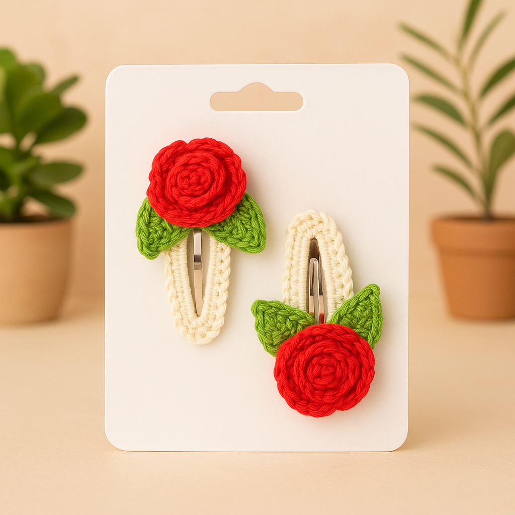 Handmade Crochet Rose Hair Clips – Set of 2