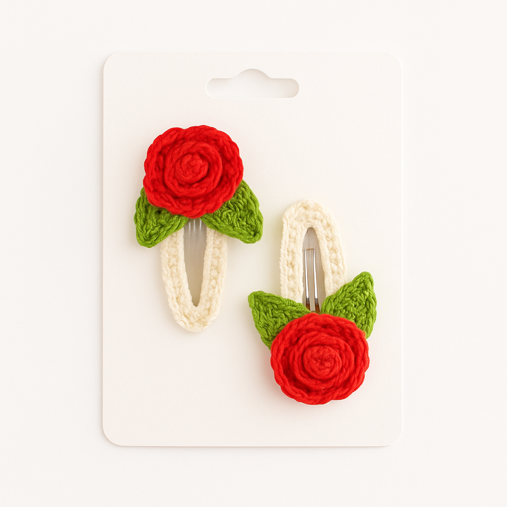 Handmade Crochet Rose Hair Clips – Set of 2