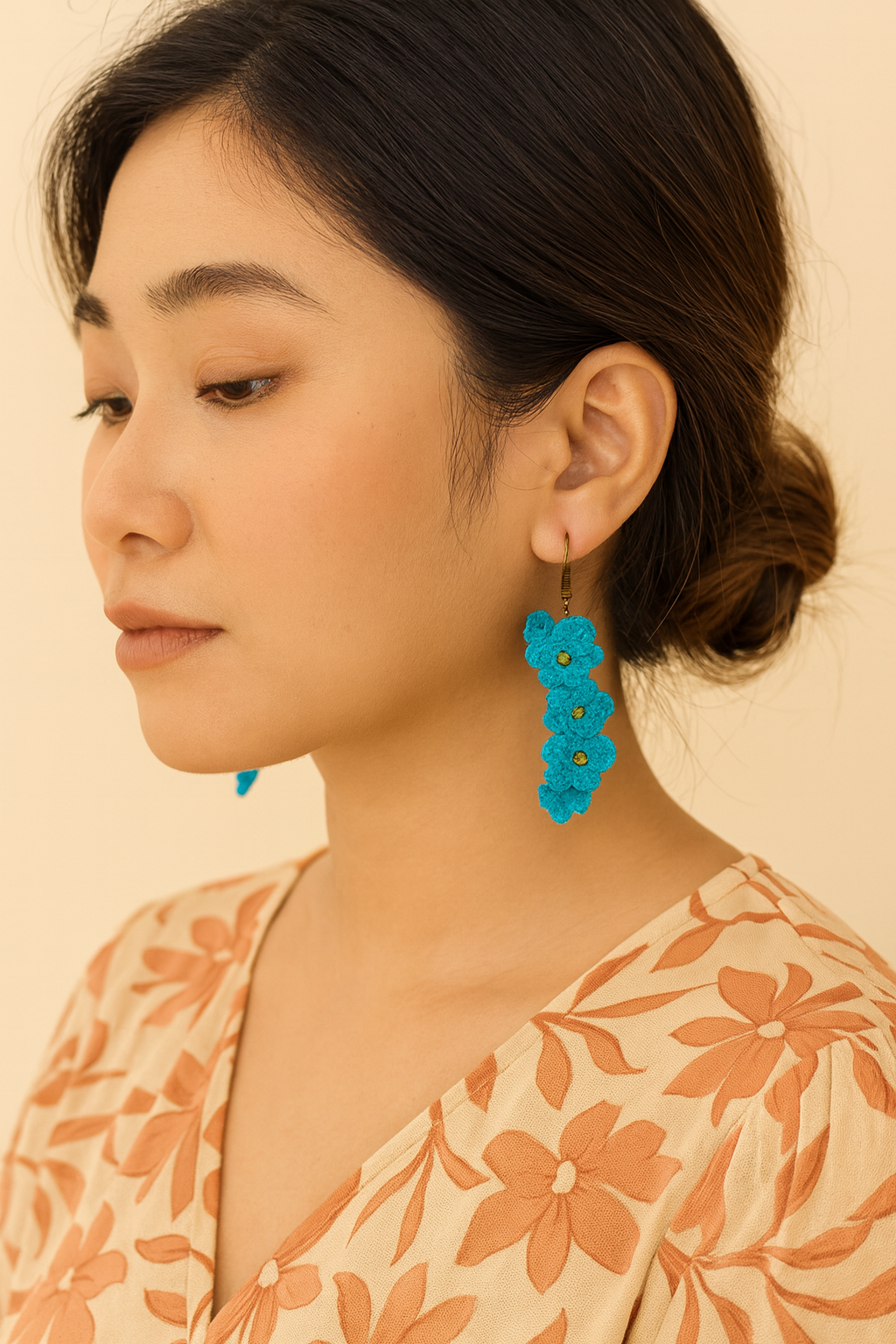 Handmade Crochet Blue Floral Earrings
