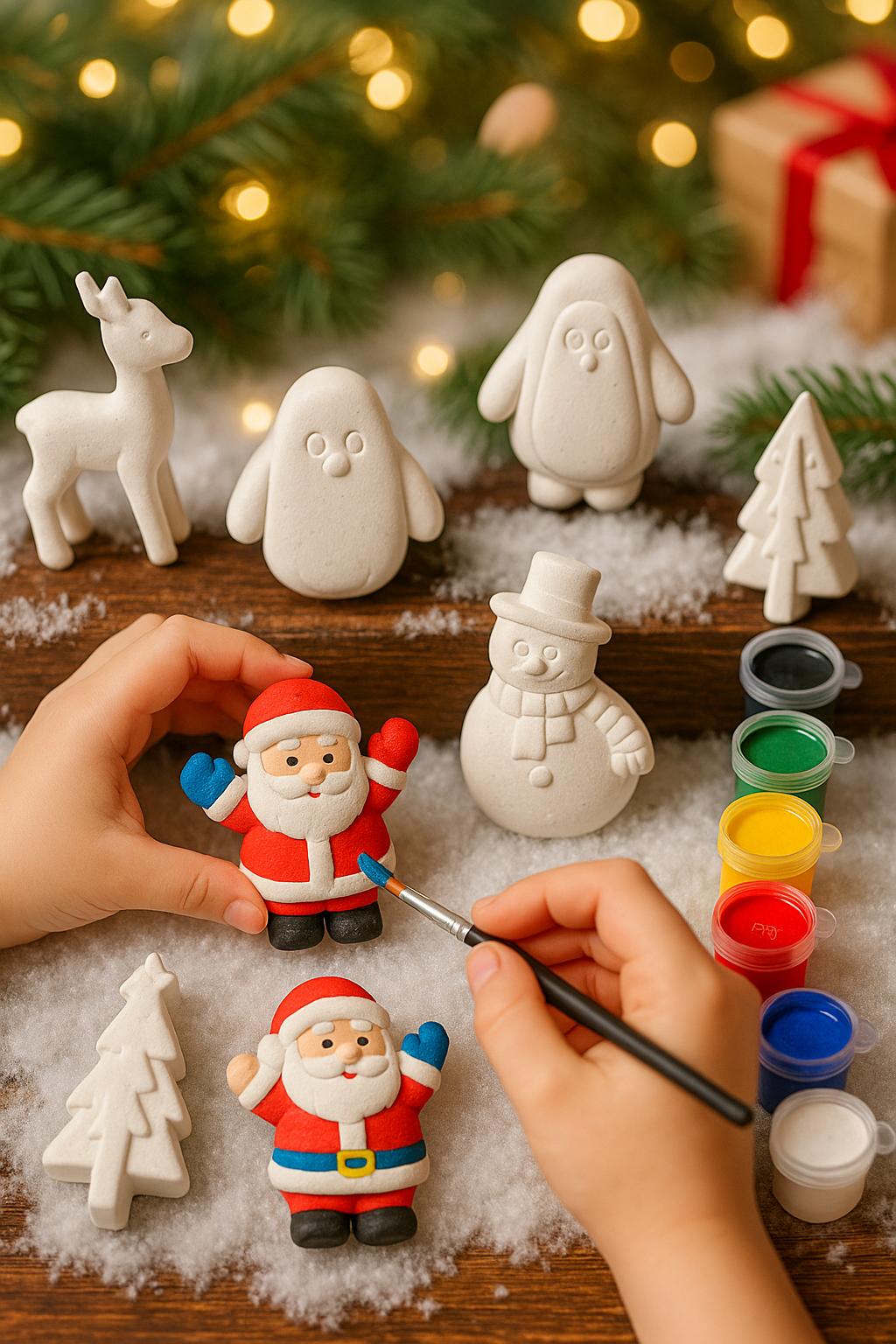 DIY POP Christmas Special Crafting Kit - 5 christmas themed big  shapes, 6 painting colors and a brush