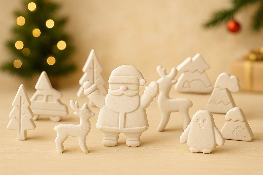 DIY POP Christmas Special Crafting Kit - 5 christmas themed big  shapes, 6 painting colors and a brush