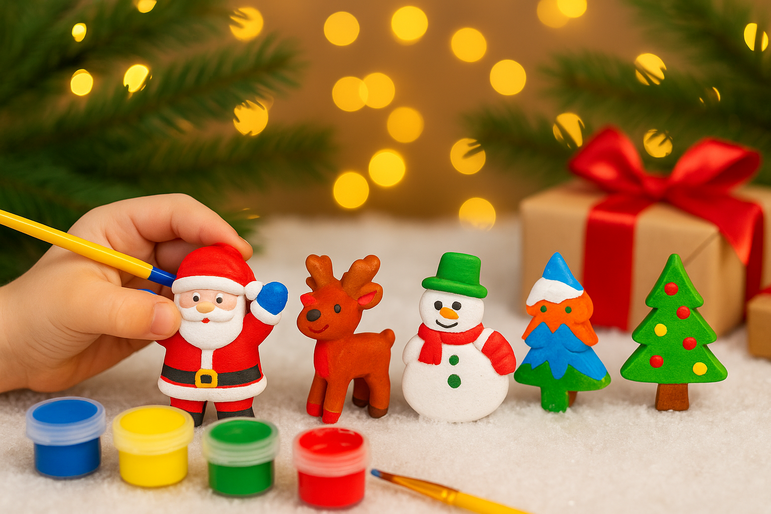 DIY POP Christmas Special Crafting Kit - 5 christmas themed big  shapes, 6 painting colors and a brush