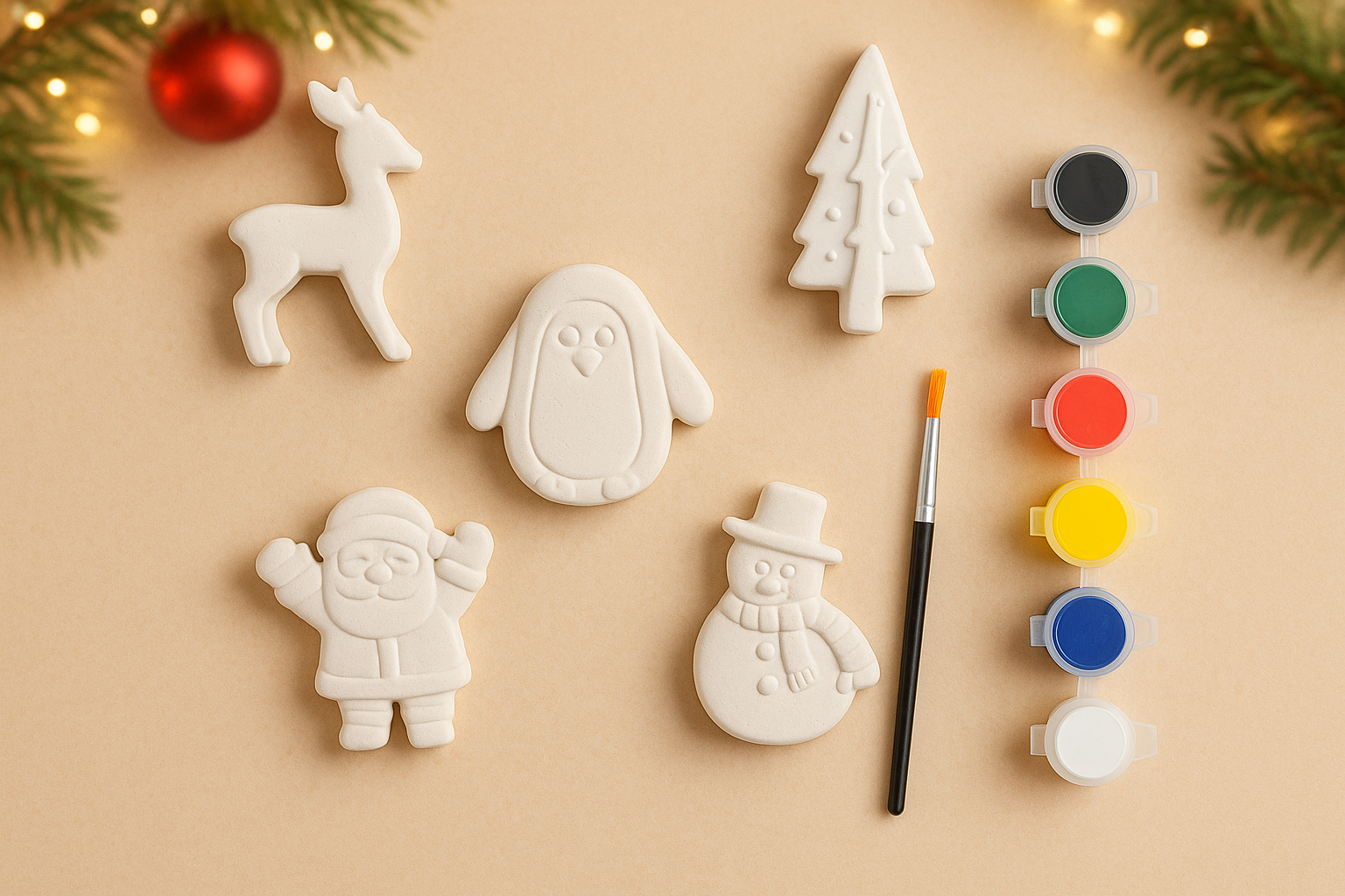 DIY POP Christmas Special Crafting Kit - 5 christmas themed big  shapes, 6 painting colors and a brush