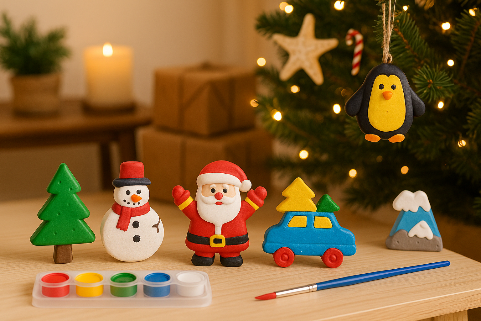 DIY POP Christmas Special Crafting Kit - 5 christmas themed big  shapes, 6 painting colors and a brush