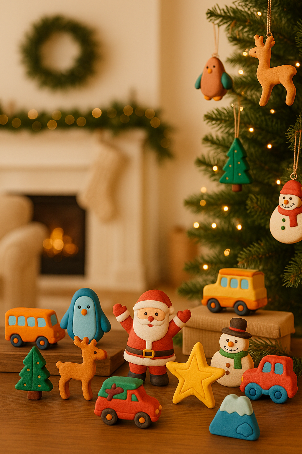 DIY POP Christmas Special Crafting Kit - 5 christmas themed big  shapes, 6 painting colors and a brush