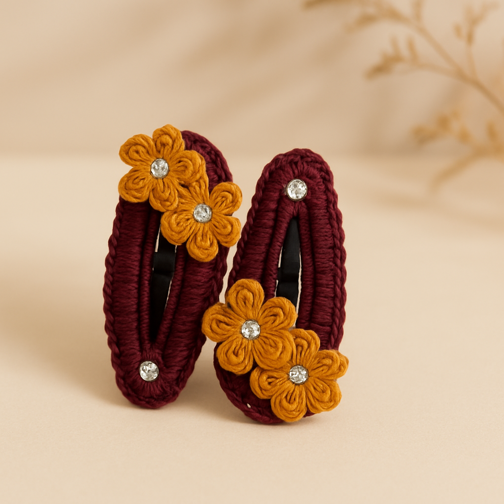 Handmade Mustard Floral Crochet Hair Clip