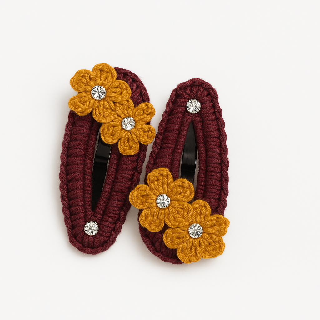 Handmade Mustard Floral Crochet Hair Clip