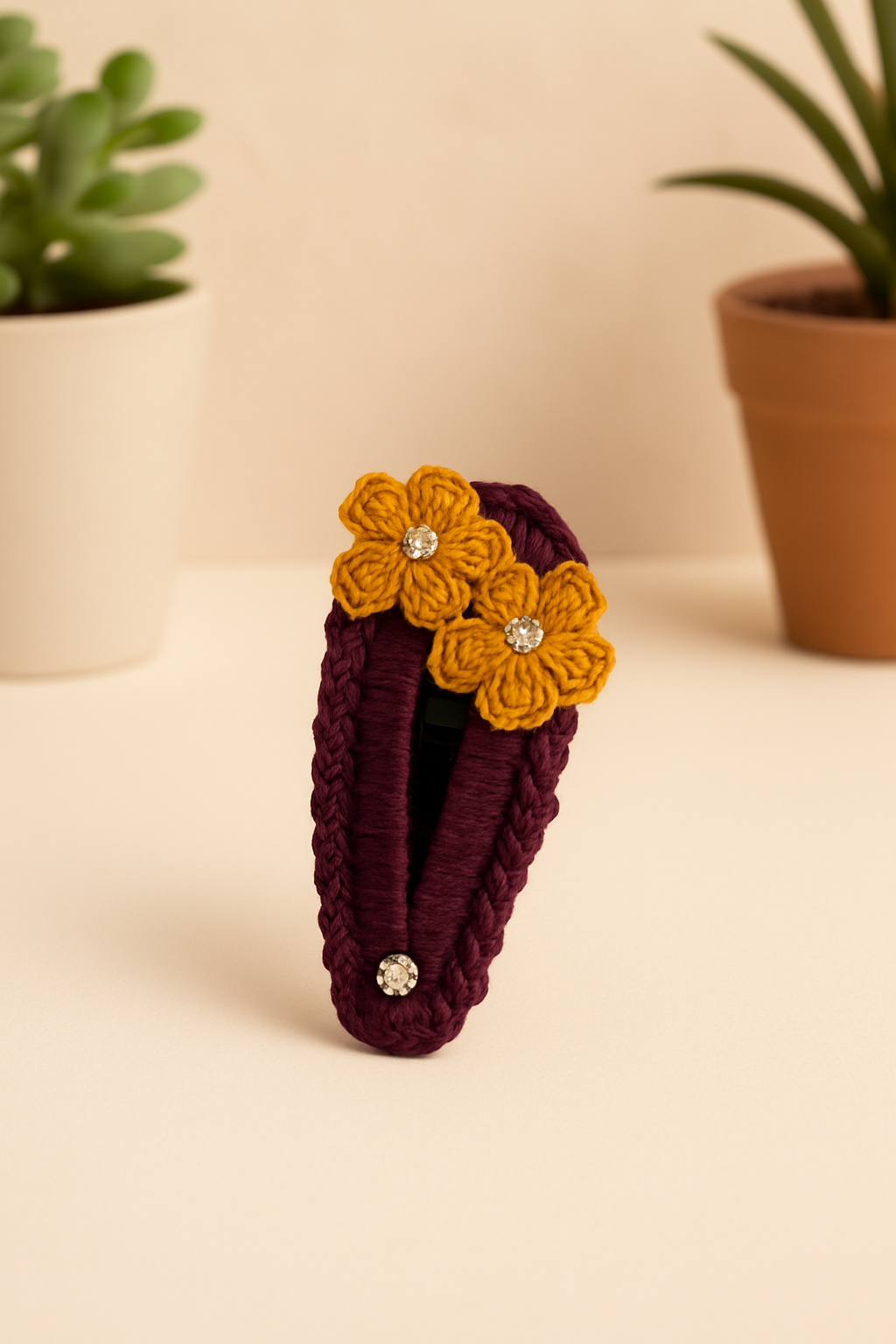 Handmade Mustard Floral Crochet Hair Clip