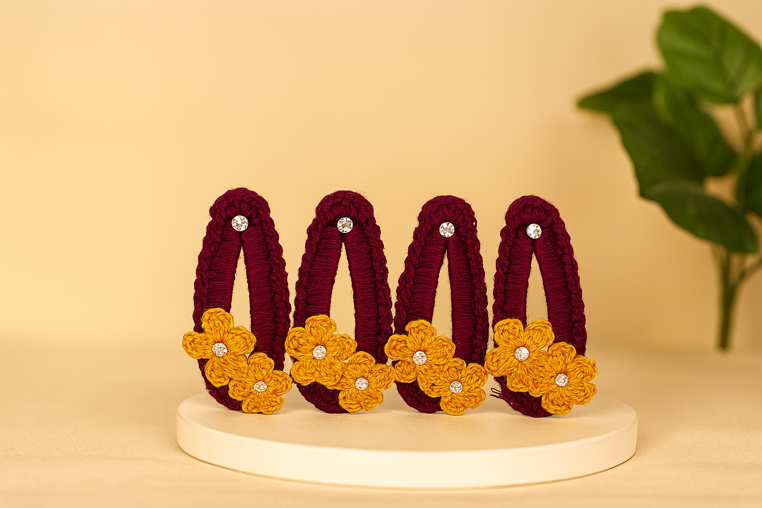 Handmade Mustard Floral Crochet Hair Clip