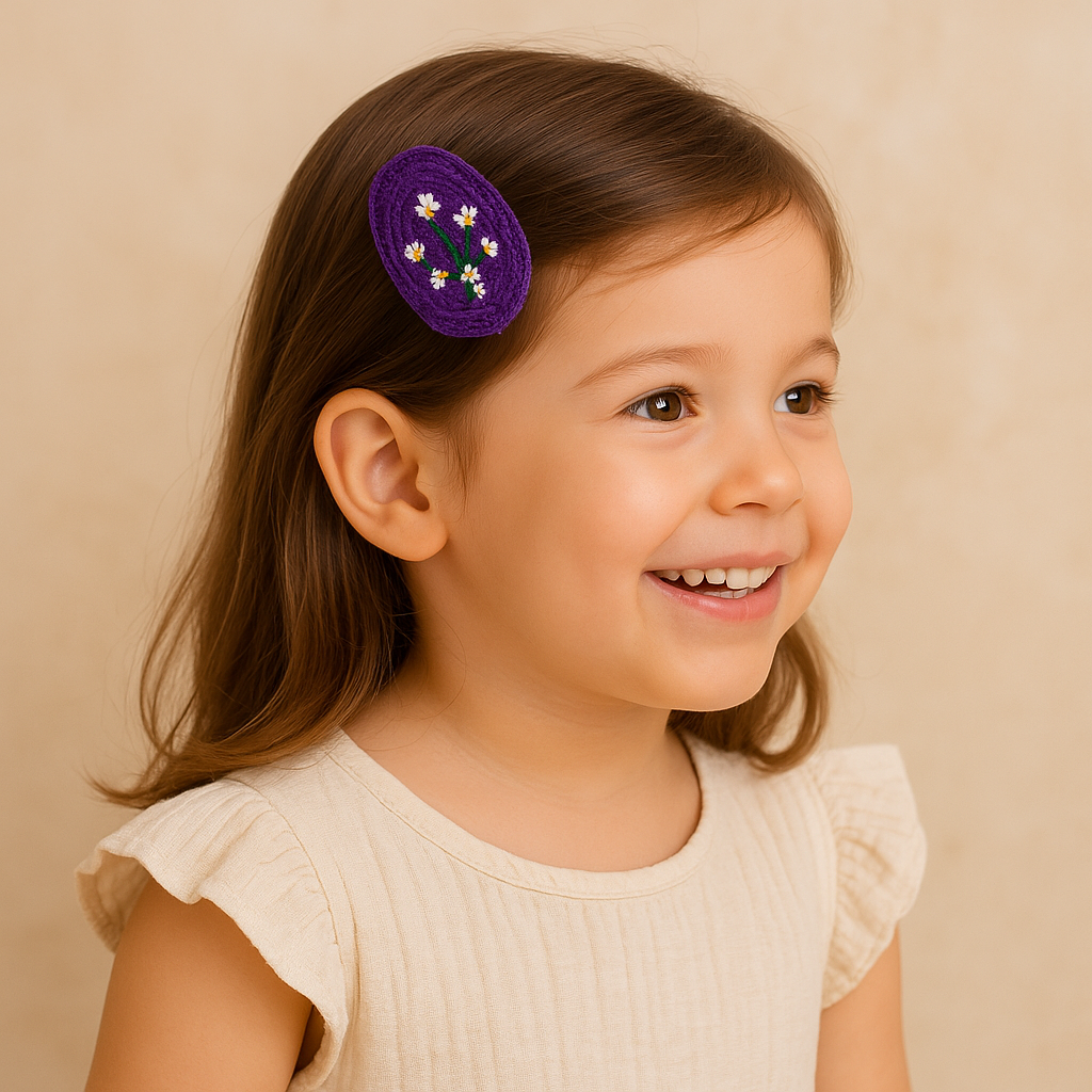 Handmade Purple Daisy Crochet Flower Hair Clips – Set of 2