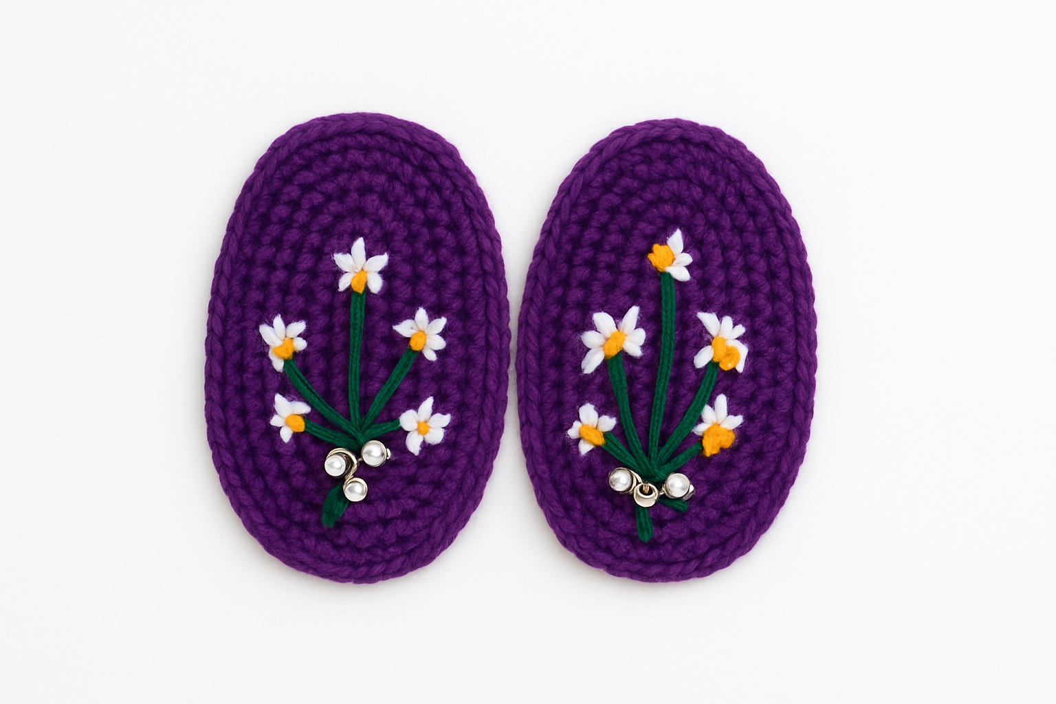 Handmade Purple Daisy Crochet Flower Hair Clips – Set of 2