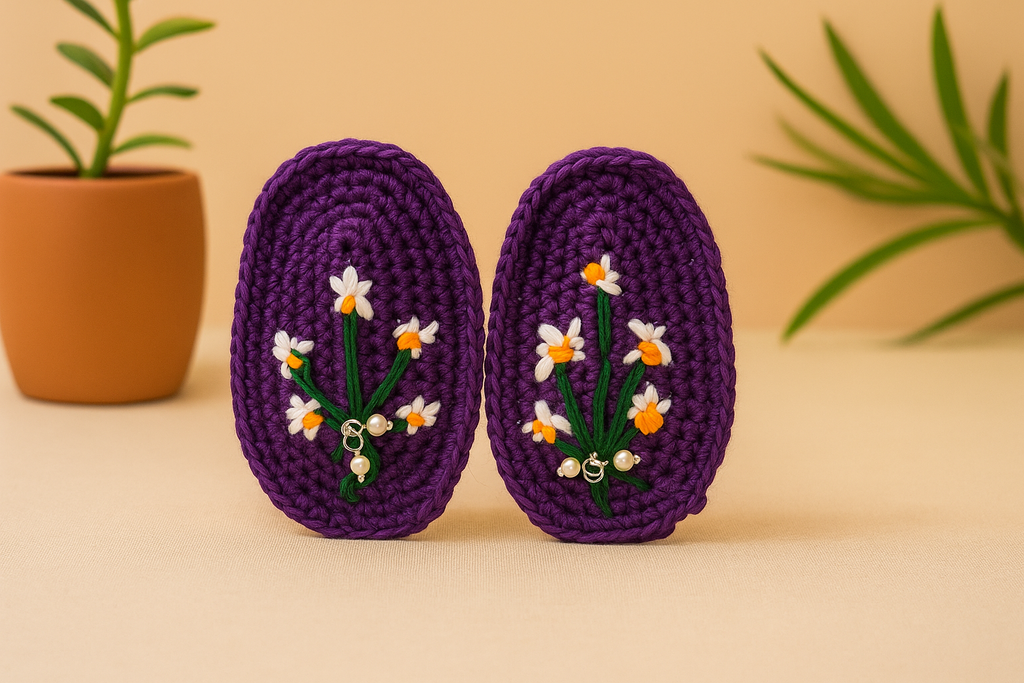 Handmade Purple Daisy Crochet Flower Hair Clips – Set of 2