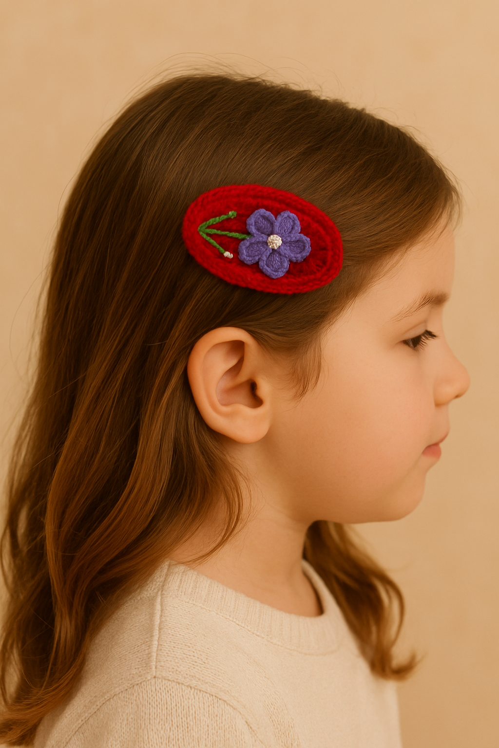 Handmade Red with Purple Flower Crochet Hair Clip