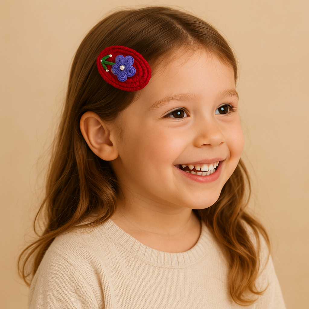 Handmade Red with Purple Flower Crochet Hair Clip