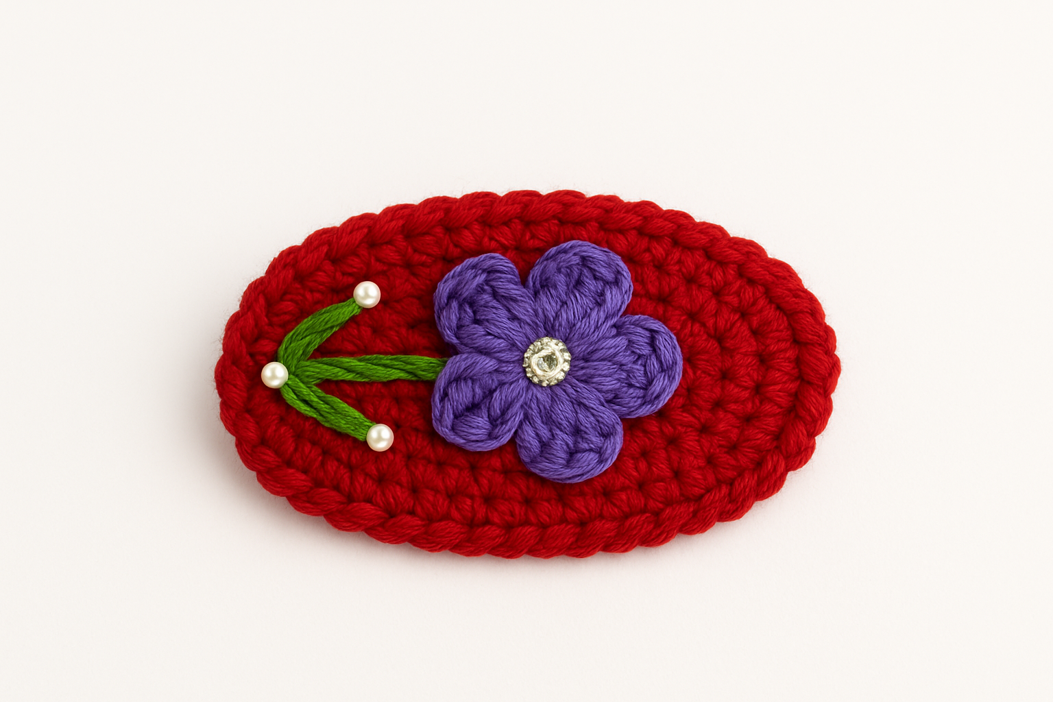 Handmade Red with Purple Flower Crochet Hair Clip