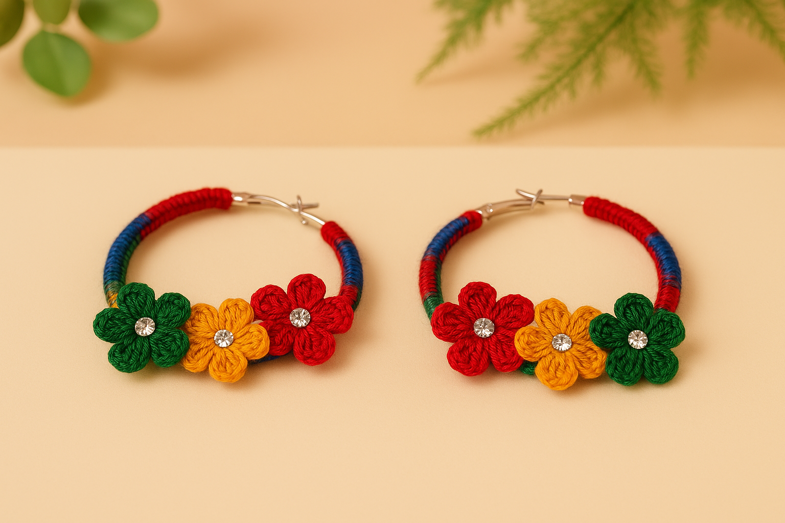 Handmade Multicolor Crochet Flower Hoop Earrings for Girls