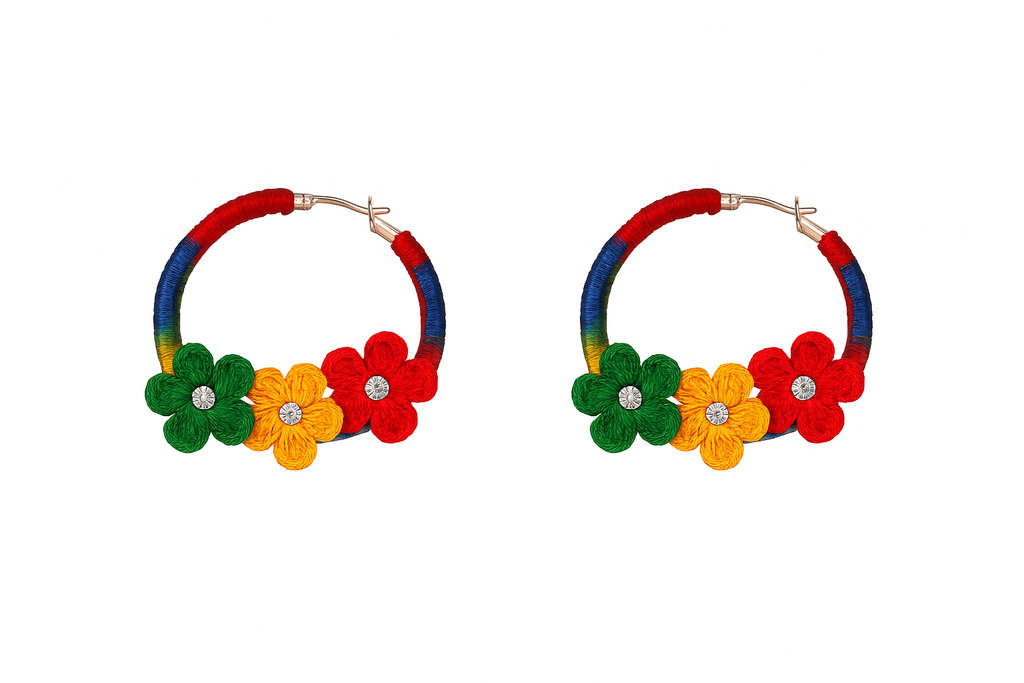 Handmade Multicolor Crochet Flower Hoop Earrings for Girls