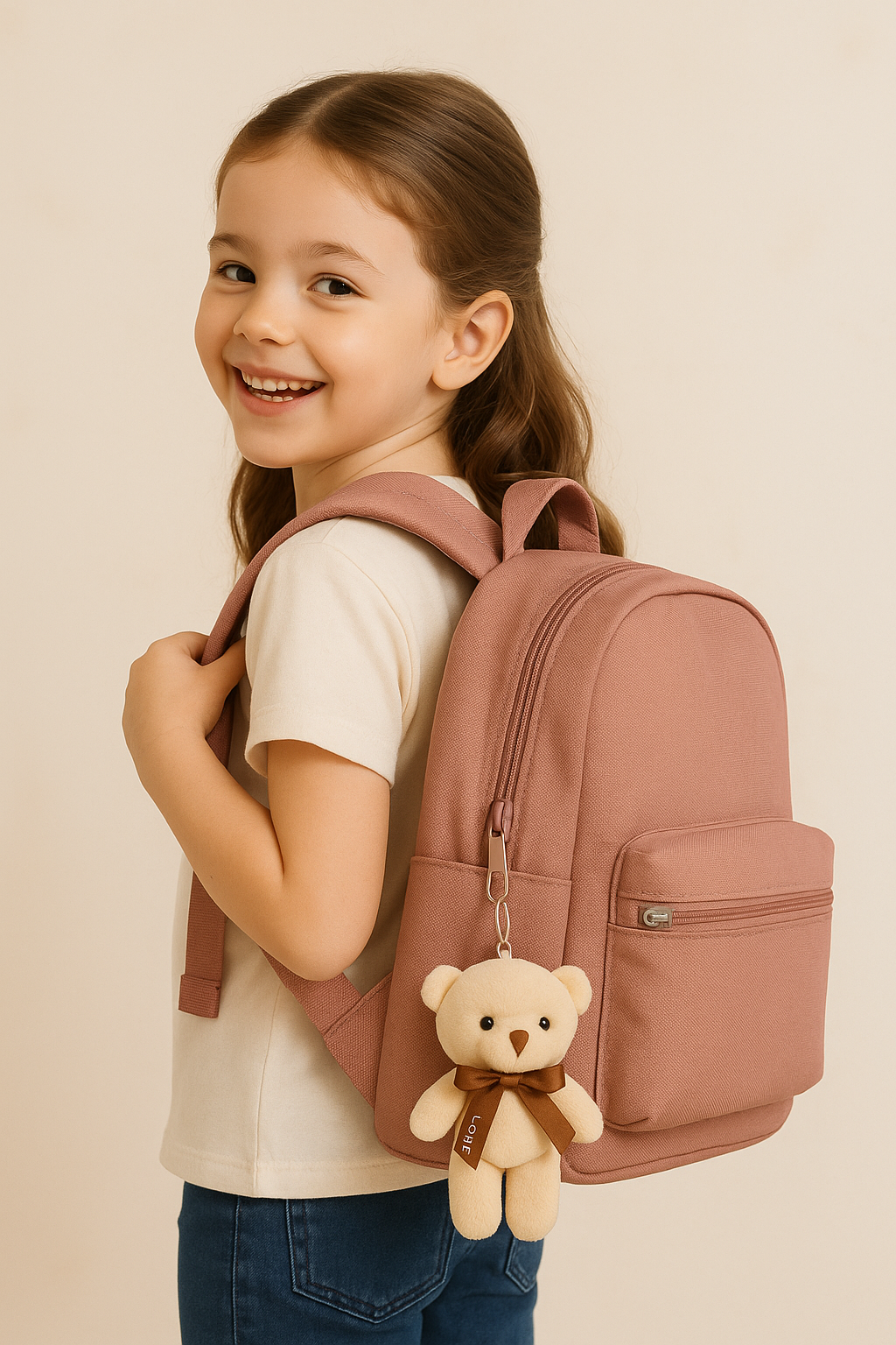 Plush Off White Teddy Keychain